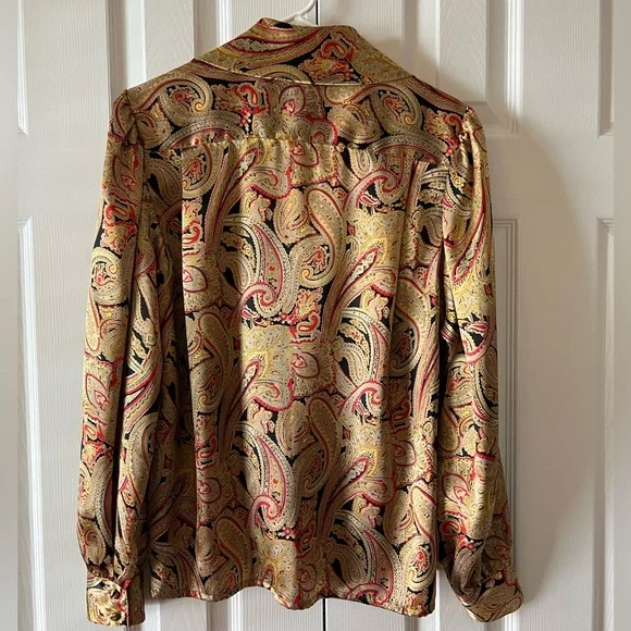 Vintage Oscar de la Renta Expressions Gold Paisley Blouse Size 10 - Picture 4 of 11